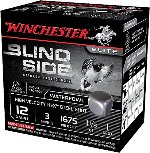 Winchester Blind Side Ammunition - 12 Gauge - 3 - 1 3/8 Oz. BB - Hex Steel  Shot - 25 Rounds