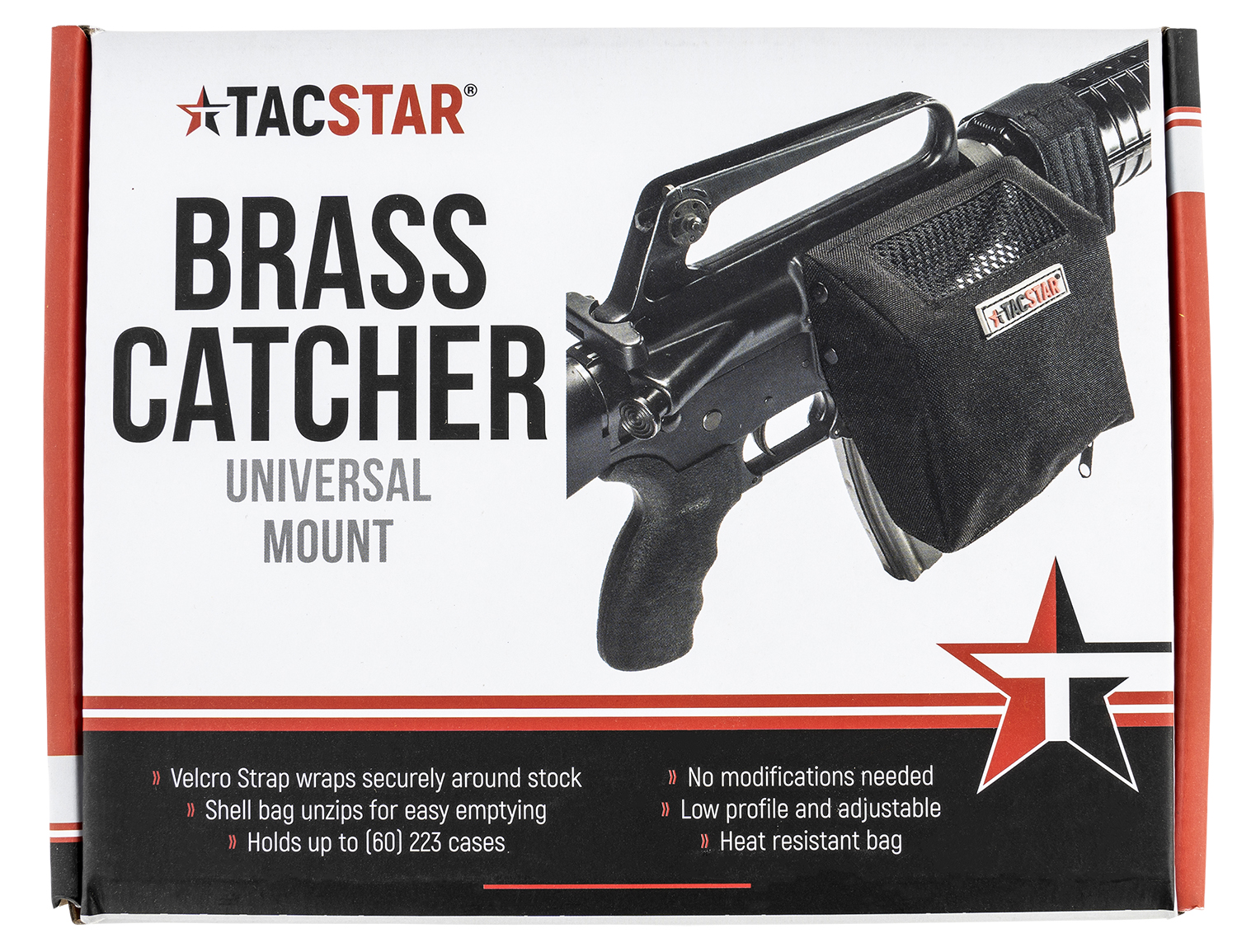 TACSTAR UNIVERSAL BRASS CATCHER W/VELCRO STRAPS BLACK: Full Metal